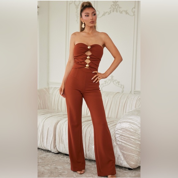 Valentine cognac cutout jumpsuit JP80645 - Picture 3 of 6